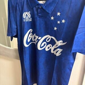 Finta Cruzeiro Coca-Cola Soccer Jersey Blue Vintage Style Kit Mens Small